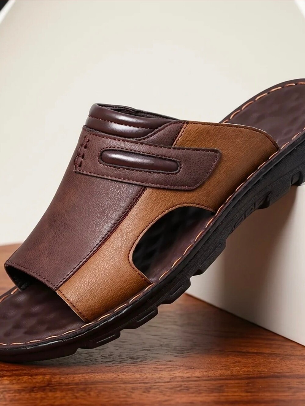 Men's Two-Tone Brown Slide Sandals Size 41